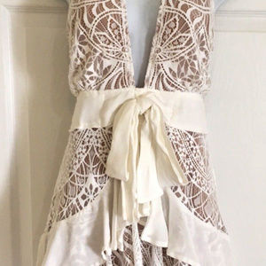 NWT For Love & Lemons white lace halter mini dress